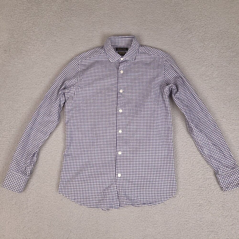 Massimo Dutti Shirt Mens Small Blue White Gingham Plaid Button Down Long Italian